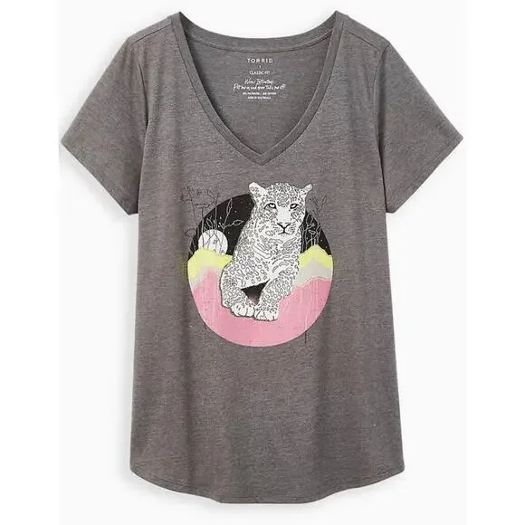 Torrid Classic Fit V Neck Cotton Tee Leopard Heather Grey size 2X - Picture 1 of 4